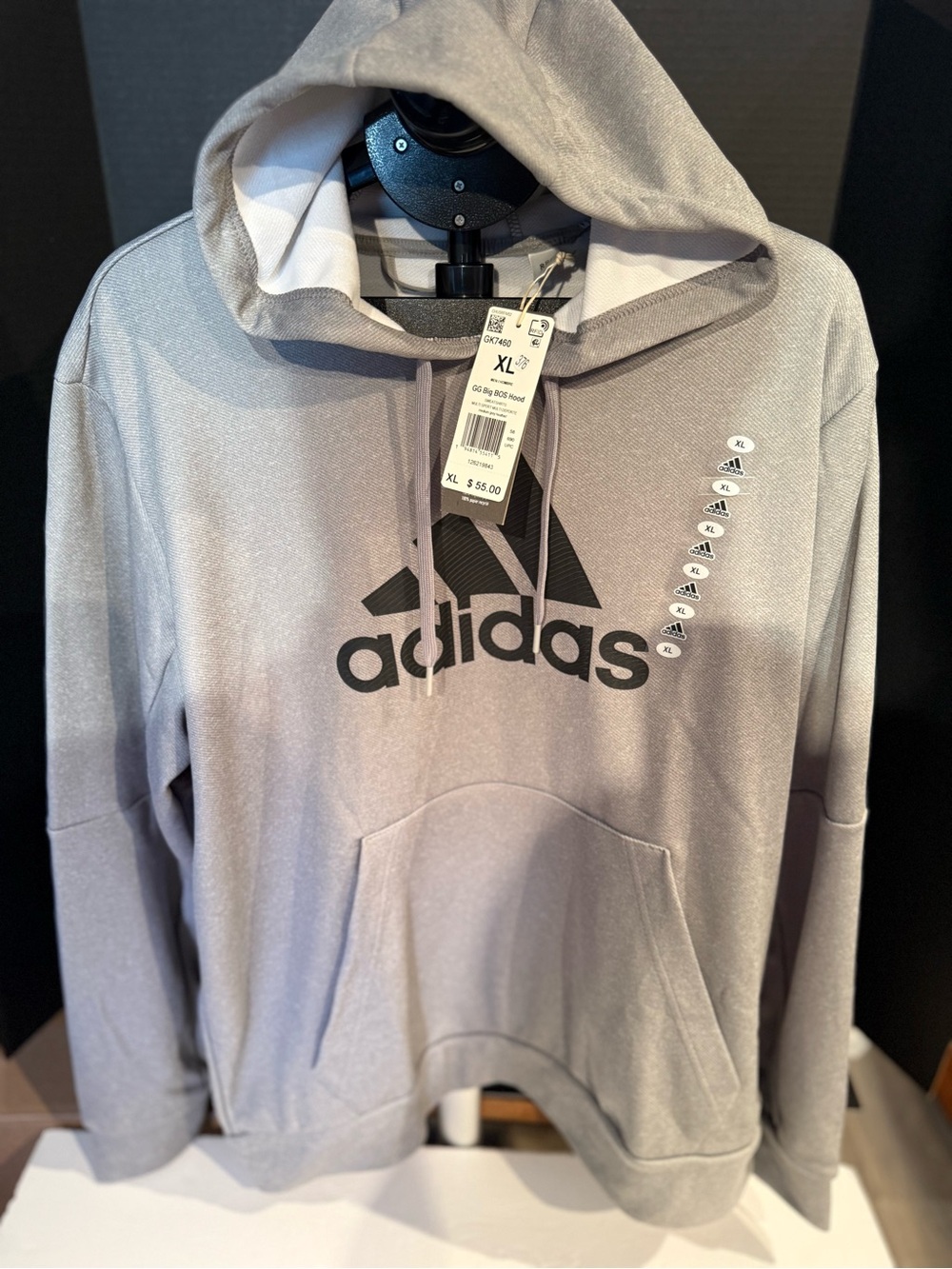 Adidas Men's Gray Logo Hoodie Sweatshirt - XL